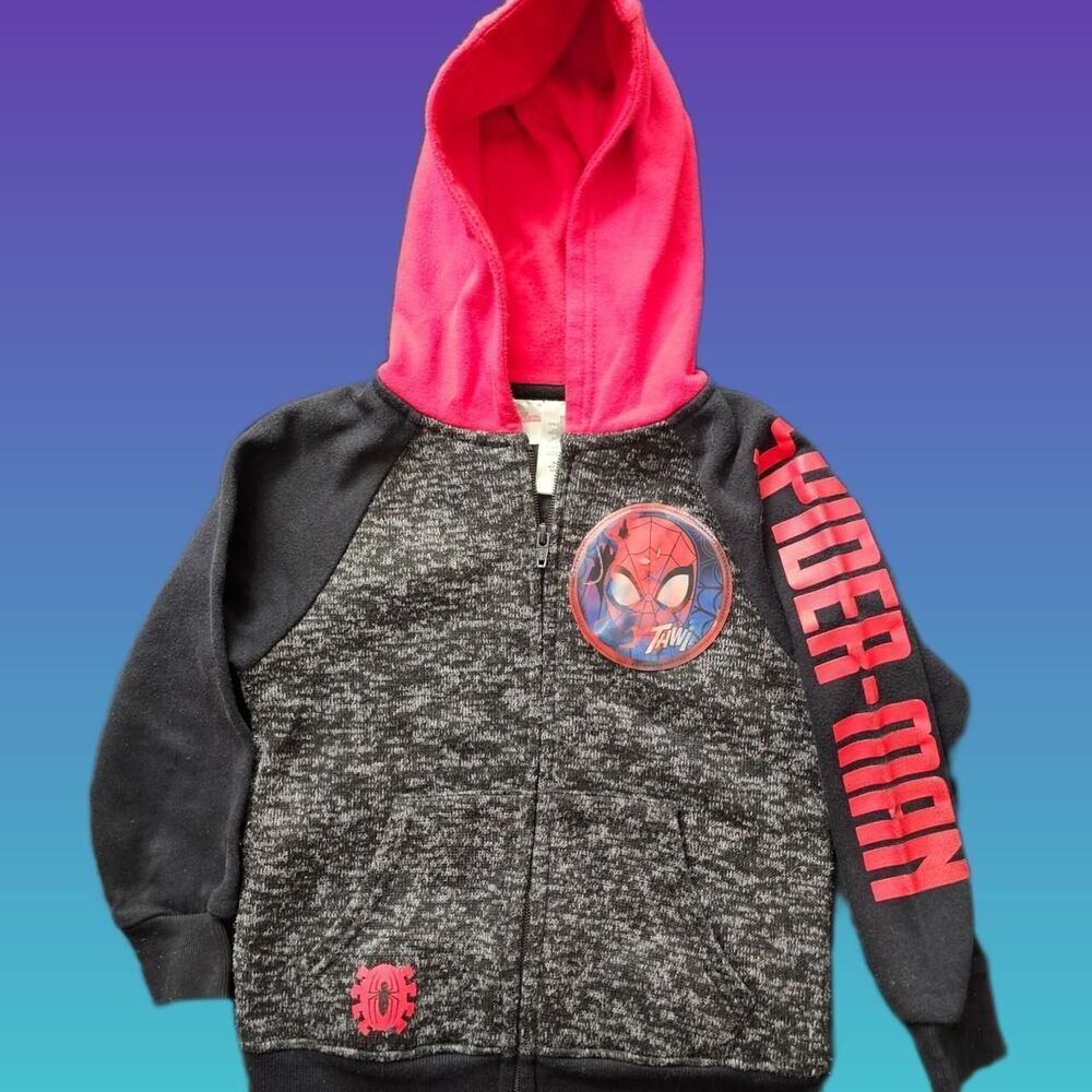Marvel Spider-Man Boys Zip-Up Hoodie Black Grey Red Size 6 Superhero Sweatshirt